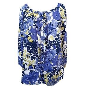 CHARTER CLUB 100% Linen Floral Tunic Top Blouse 14 XL Watercolors Flowy Comfort